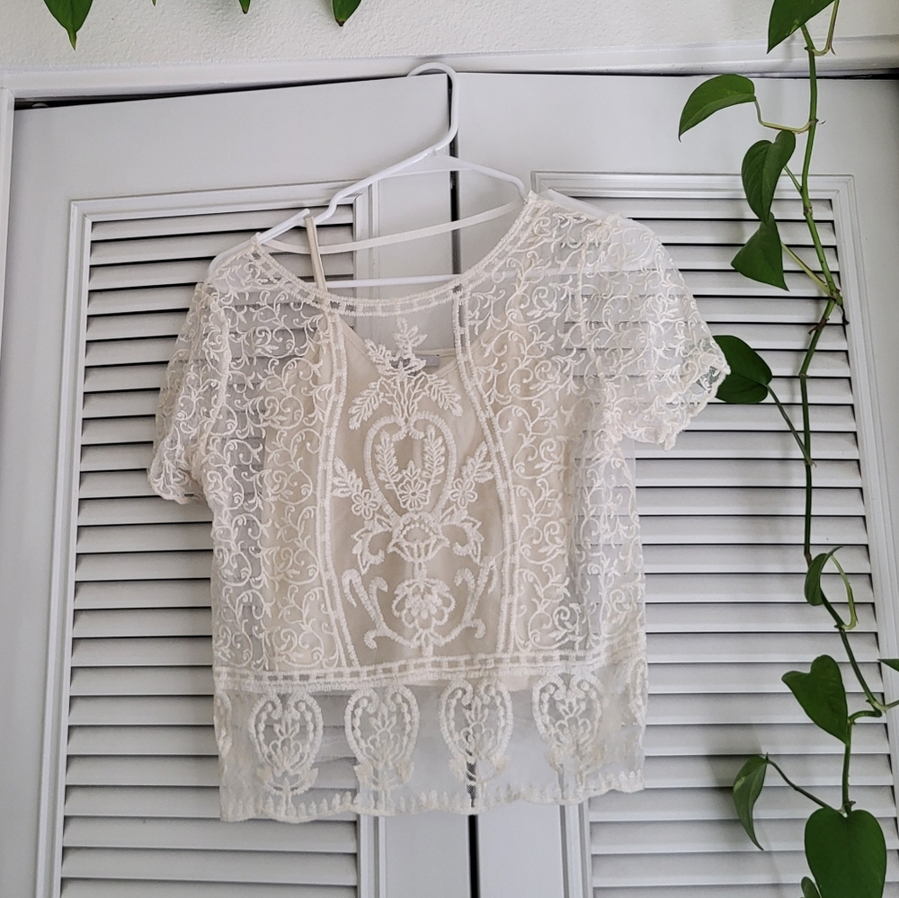 Blashe - Cream Sheer Mesh Crop Top